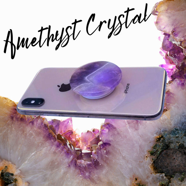 AMETHYST Quartz Crystal Cell Phone Grip, 4 Options! Genuine Crystal Phone Stand, Natural Crystal Healing Phone Accessories