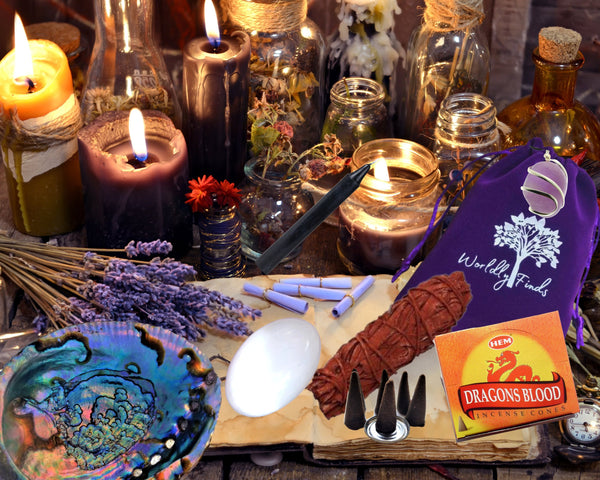 Wiccan Supplies and Tools 12 pc Abalone Altar Protection Kit, Rituals, Witchy Gifts Witchcraft Decor Wiccan Starter Kit Pagan Wiccan Gifts