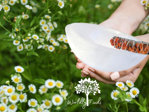 Selenite Charging Bowl, HUGE 5.75 Inches, Selenite Crystal Hand-Carved Moroccan