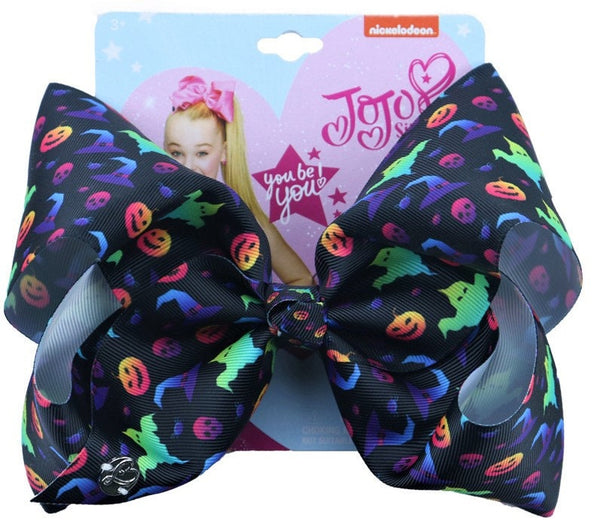 Large 8 Inch JoJo Siwa Halloween Bow, Holiday Hair Bow for Girls, Spooky Hair Bow, Halloween Hair Accessories Hair Clip, (Halloween Bow)