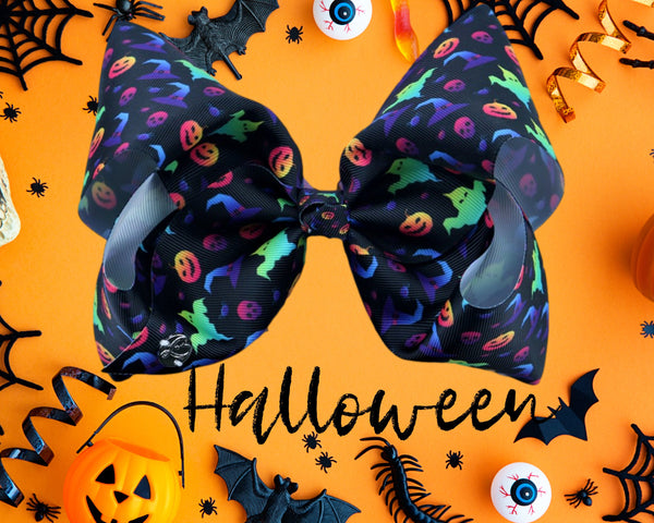 Large 8 Inch JoJo Siwa Halloween Bow, Holiday Hair Bow for Girls, Spooky Hair Bow, Halloween Hair Accessories Hair Clip, (Halloween Bow)