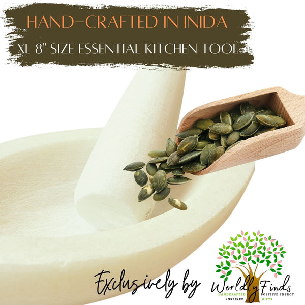White Marble Mortar and Pestle Set 8" Unpolished Sparkly Natural Stone, Heavy Evil Eye Mortar - Resin, Herb, Spice, Pill Grinder Gift Set