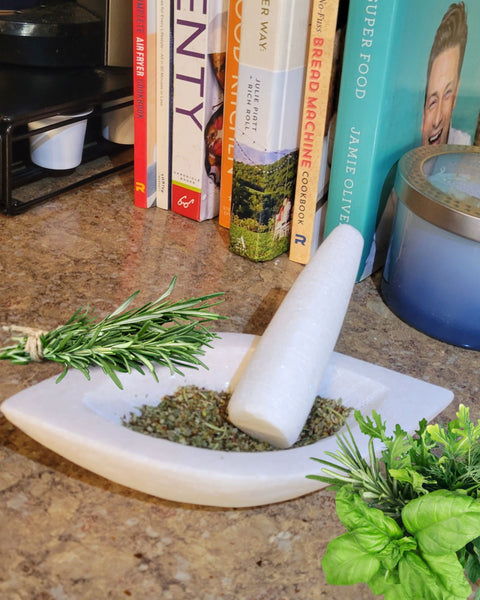 White Marble Mortar and Pestle Set 8" Unpolished Sparkly Natural Stone, Heavy Evil Eye Mortar - Resin, Herb, Spice, Pill Grinder Gift Set