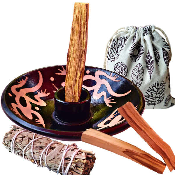 Artisan Palo Santo Sticks Holder Gift Set, Smudge Bowl, Hand-Crafted Chulucanas Peruvian Pottery Bowls for Palo Santo Candle,Incense Burning