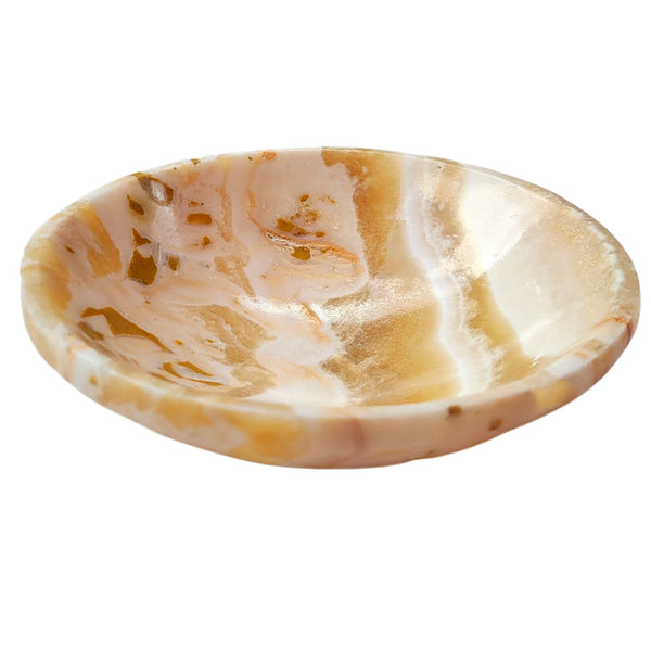Banded Onyx Gemstone Smudge Bowl Dish - 4.5"+ Moroccan Hand-Crafted Genuine Crystal Incense Burning Bowl,Positive Energy Altar Offering Bowl