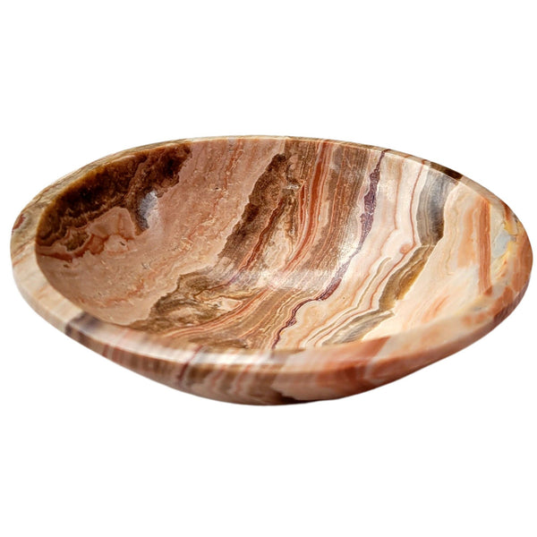 Banded Onyx Gemstone Smudge Bowl Dish - 4.5"+ Moroccan Hand-Crafted Genuine Crystal Incense Burning Bowl,Positive Energy Altar Offering Bowl