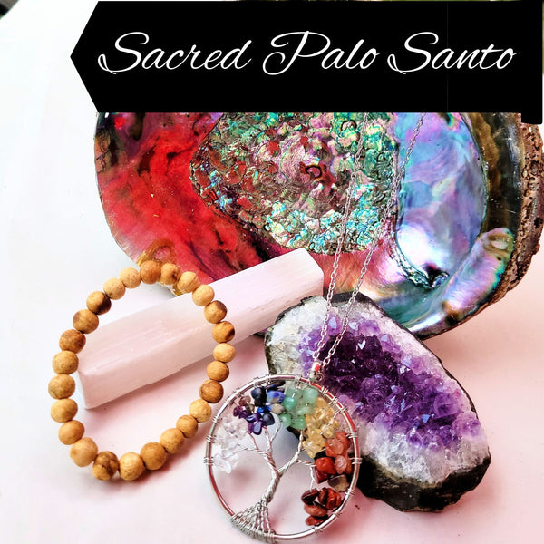 Chakra Tree of Life Necklace w/ Chakra or Palo Santo Bracelet Choice, Hand-Crafted Healing Crystal Pendant Tree Necklace Gift Boxed Set