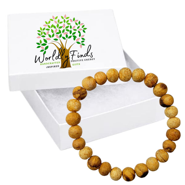 Palo Santo Bracelet, Hand-Crafted Peruvian Holy Wood Bracelet, 8mm Aromatherapy Wood Stretch Bracelet, Sustainable Harvesting, Gift Boxed