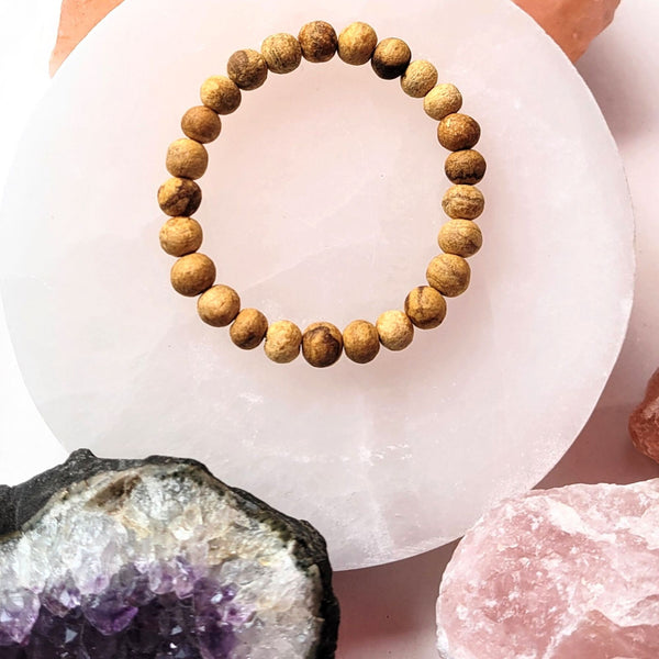 Palo Santo Bracelet, Hand-Crafted Peruvian Holy Wood Bracelet, 8mm Aromatherapy Wood Stretch Bracelet, Sustainable Harvesting, Gift Boxed