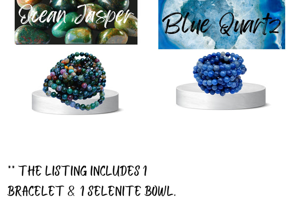 Genuine Selenite Charging Bowl & BONUS Crystal Bracelet - Polished Thickly Hand-Carved, Moroccan Crystal Holder to Charge, Cleanse Crystals