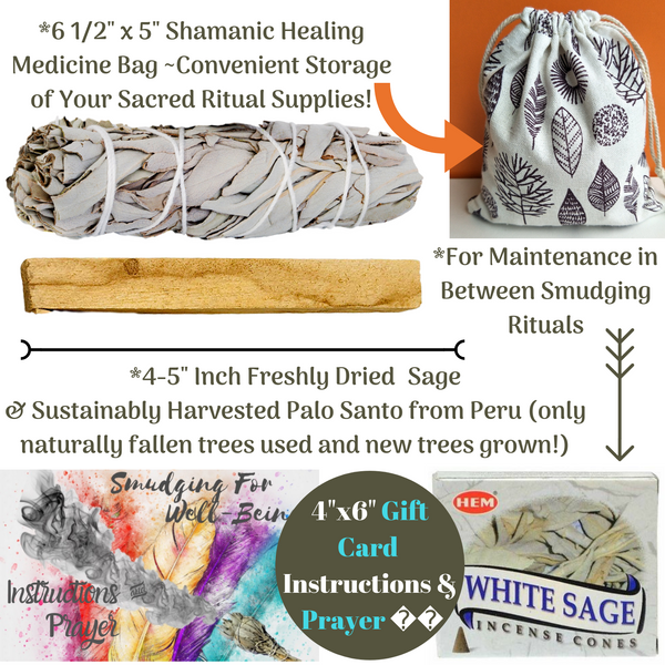 Smudge Kit Spiritual Energy Cleansing 10 Piece Complete Starter Gift Set, Smudge Kit, Worldly Finds, Worldly Finds 
