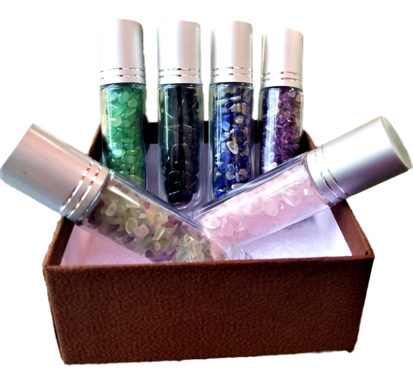 Gemstone Roller Bottle Gift, 6 Choices - DIY Gemstone Essential Oil Roller Bottles, Chakra Diffuser
