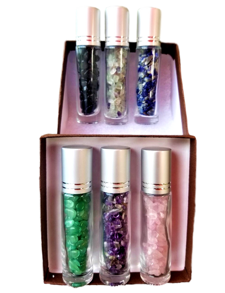 Gemstone Roller Bottle Gift, 6 Choices - DIY Gemstone Essential Oil Roller Bottles, Chakra Diffuser