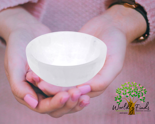Selenite Charging Bowl, 3" Inches, Selenite Bowl, Moroccan Crystal Hand-Carved